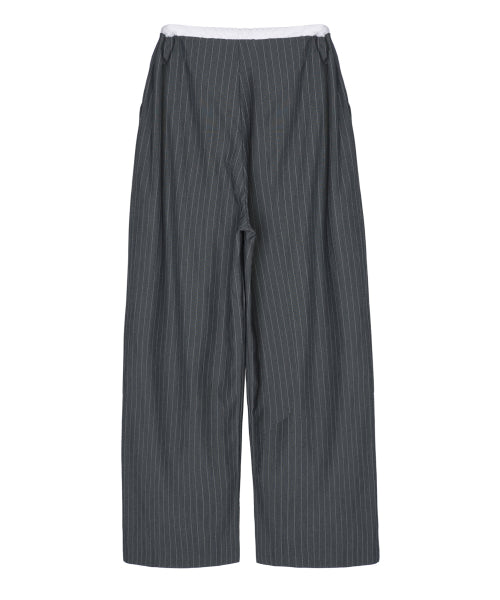 STRIPE LAYERED PINTUCK SLACKS #徐睿知同款! - 2 COLORS CHARCOAL