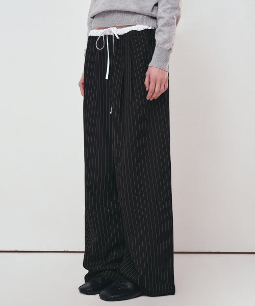 STRIPE LAYERED PINTUCK SLACKS #徐睿知同款! - 2 COLORS BLACK