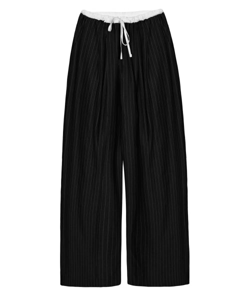 STRIPE LAYERED PINTUCK SLACKS #徐睿知同款! - 2 COLORS BLACK