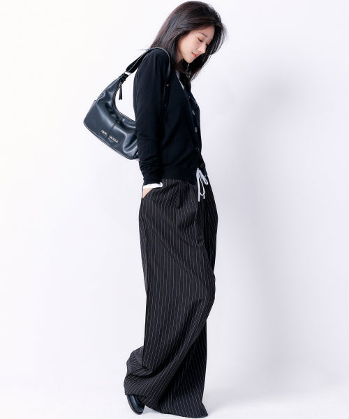 STRIPE LAYERED PINTUCK SLACKS #徐睿知同款! - 2 COLORS BLACK
