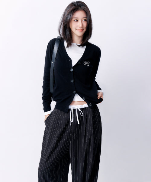 STRIPE LAYERED PINTUCK SLACKS #徐睿知同款! - 2 COLORS BLACK