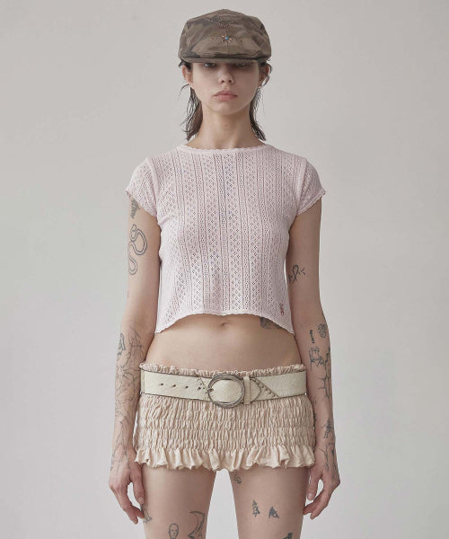EYELET KNIT TEE BABY - 4 COLORS BABY PINK