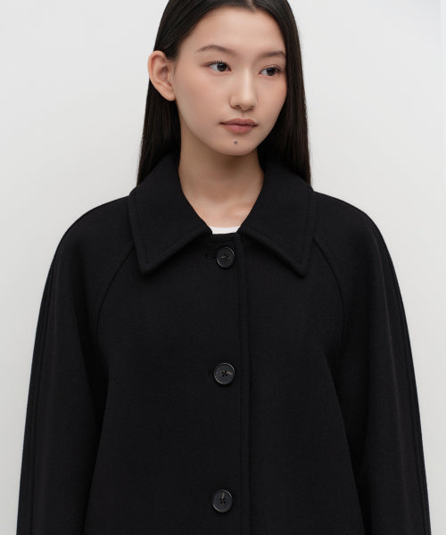 WOMENS CASHMERE BLEND HALF BALMACAAN COAT #韓韶禧同款! - 6 COLORS BLACK