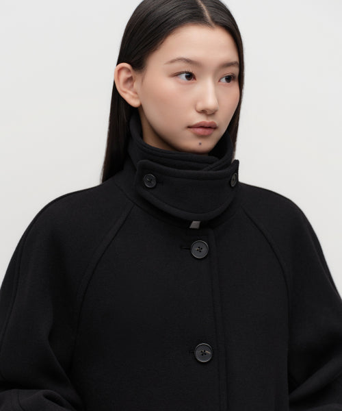 WOMENS CASHMERE BLEND HALF BALMACAAN COAT #韓韶禧同款! - 6 COLORS BLACK