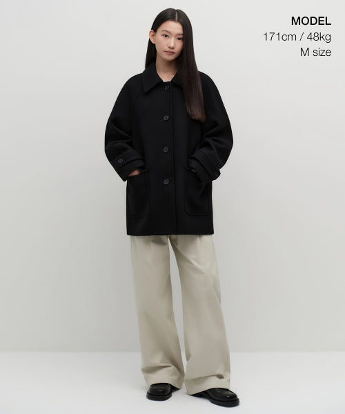 WOMENS CASHMERE BLEND HALF BALMACAAN COAT #韓韶禧同款! - 6 COLORS BLACK
