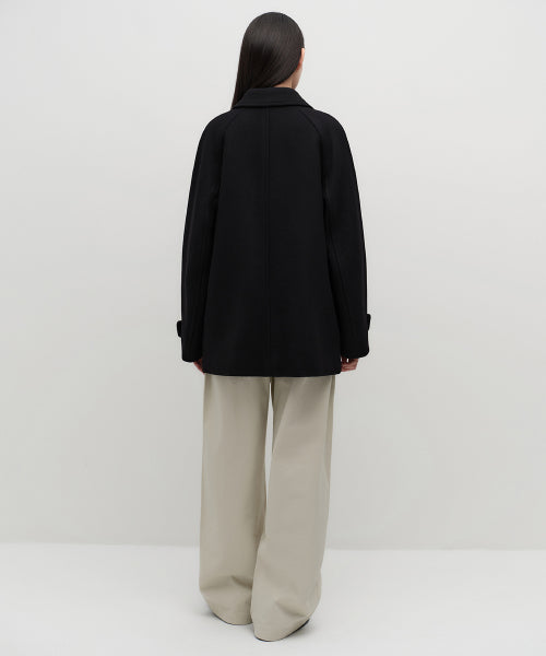 WOMENS CASHMERE BLEND HALF BALMACAAN COAT #韓韶禧同款! - 6 COLORS BLACK