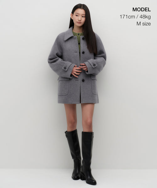 WOMENS CASHMERE BLEND HALF BALMACAAN COAT #韓韶禧同款! - 6 COLORS GREY