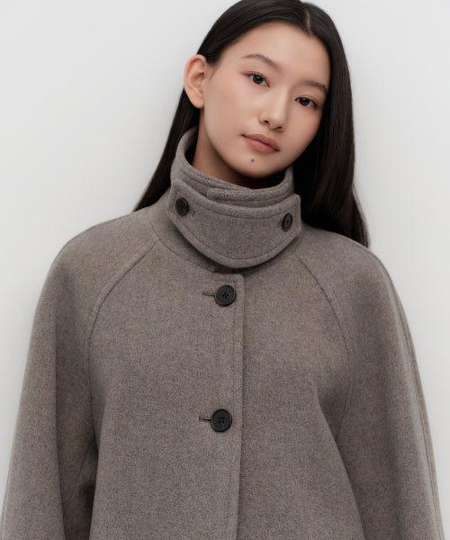 WOMENS CASHMERE BLEND HALF BALMACAAN COAT #韓韶禧同款! - 6 COLORS TAUPE