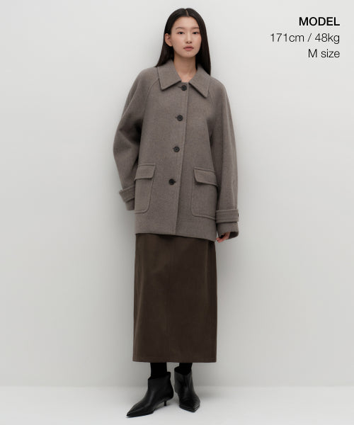 WOMENS CASHMERE BLEND HALF BALMACAAN COAT #韓韶禧同款! - 6 COLORS TAUPE