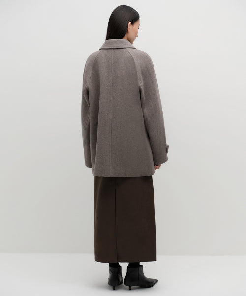 WOMENS CASHMERE BLEND HALF BALMACAAN COAT #韓韶禧同款! - 6 COLORS TAUPE