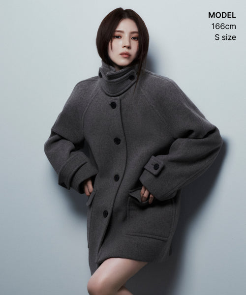 WOMENS CASHMERE BLEND HALF BALMACAAN COAT #韓韶禧同款! - 6 COLORS TAUPE