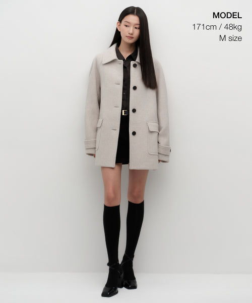 WOMENS CASHMERE BLEND HALF BALMACAAN COAT #韓韶禧同款! - 6 COLORS OATMEAL