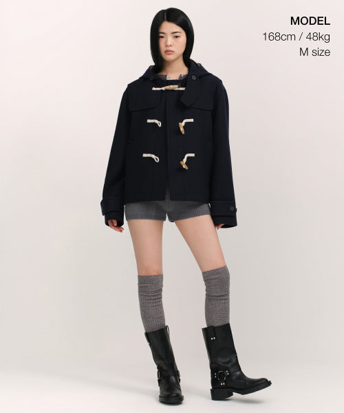 WOMENS WOOL BLEND SHORT DUFFLE COAT #韓韶禧同款! - 3 COLORS NAVY