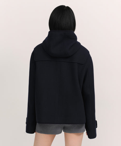 WOMENS WOOL BLEND SHORT DUFFLE COAT #韓韶禧同款! - 3 COLORS NAVY