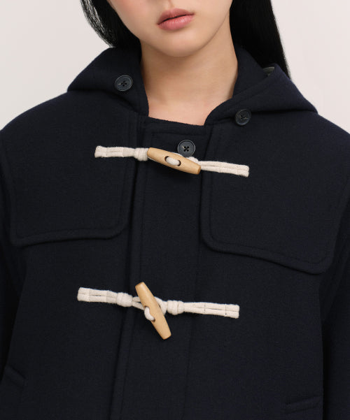 WOMENS WOOL BLEND SHORT DUFFLE COAT #韓韶禧同款! - 3 COLORS NAVY