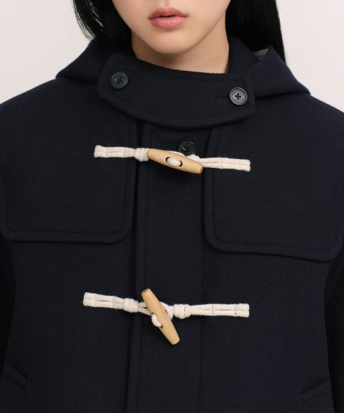 WOMENS WOOL BLEND SHORT DUFFLE COAT #韓韶禧同款! - 3 COLORS NAVY