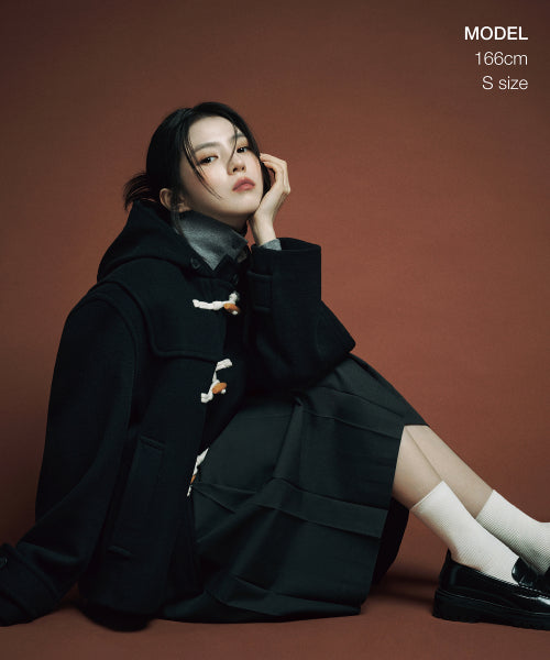 WOMENS WOOL BLEND SHORT DUFFLE COAT #韓韶禧同款! - 3 COLORS NAVY