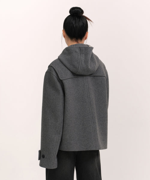 WOMENS WOOL BLEND SHORT DUFFLE COAT #韓韶禧同款! - 3 COLORS GREY