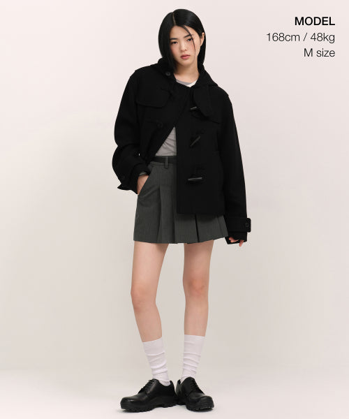 WOMENS WOOL BLEND SHORT DUFFLE COAT #韓韶禧同款! - 3 COLORS BLACK