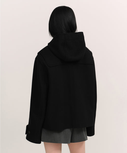 WOMENS WOOL BLEND SHORT DUFFLE COAT #韓韶禧同款! - 3 COLORS BLACK