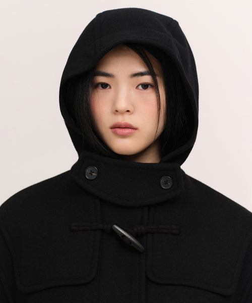 WOMENS WOOL BLEND SHORT DUFFLE COAT #韓韶禧同款! - 3 COLORS BLACK