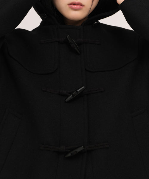 WOMENS WOOL BLEND SHORT DUFFLE COAT #韓韶禧同款! - 3 COLORS BLACK