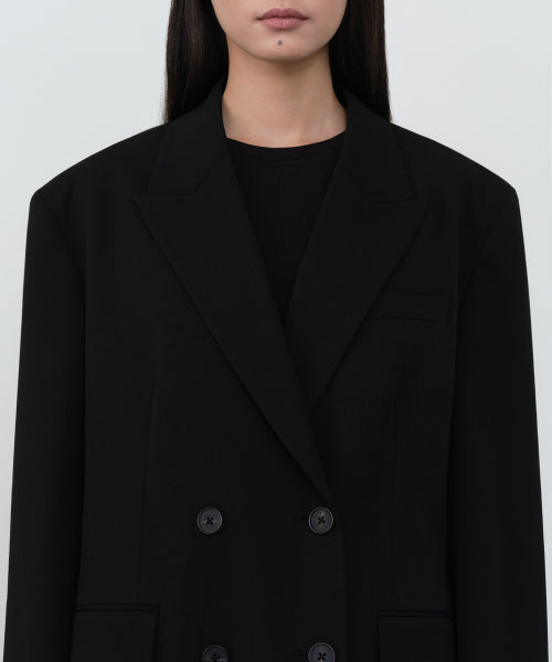 WOMENS DOUBLE BREASTED LONG BLAZER #韓韶禧同款! - 2 COLORS BLACK