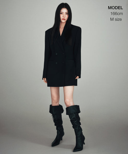 WOMENS DOUBLE BREASTED LONG BLAZER #韓韶禧同款! - 2 COLORS BLACK