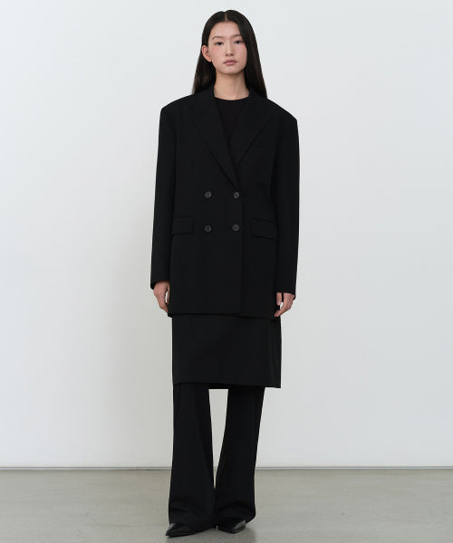 WOMENS DOUBLE BREASTED LONG BLAZER #韓韶禧同款! - 2 COLORS BLACK
