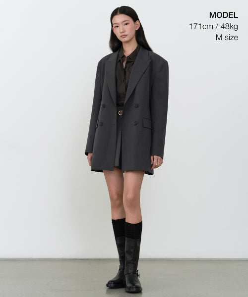 WOMENS DOUBLE BREASTED LONG BLAZER #韓韶禧同款! - 2 COLORS GREY
