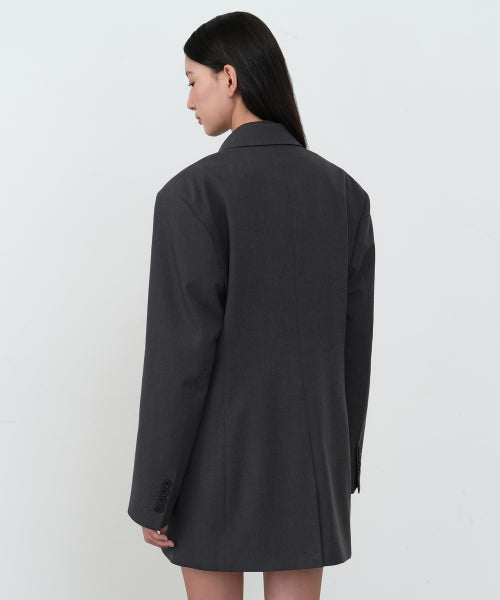 WOMENS DOUBLE BREASTED LONG BLAZER #韓韶禧同款! - 2 COLORS GREY