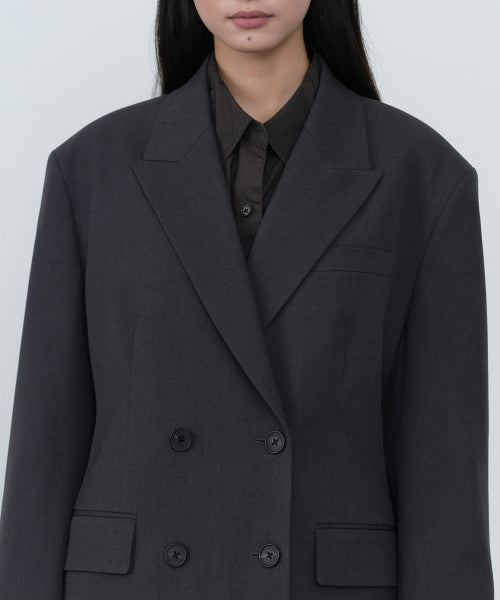 WOMENS DOUBLE BREASTED LONG BLAZER #韓韶禧同款! - 2 COLORS GREY