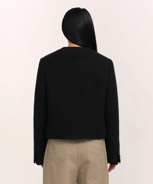 WOMENS WOOL BLEND BOUCLE TWEED JACKET #韓韶禧同款! - 3 COLORS BLACK