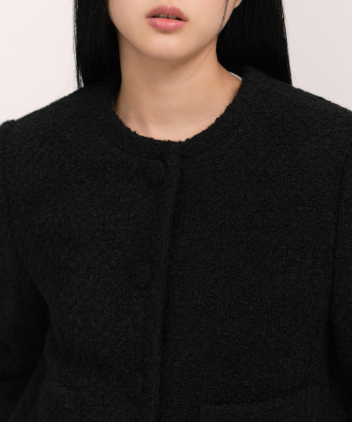 WOMENS WOOL BLEND BOUCLE TWEED JACKET #韓韶禧同款! - 3 COLORS BLACK