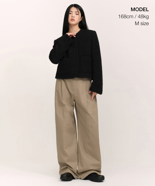 WOMENS WOOL BLEND BOUCLE TWEED JACKET #韓韶禧同款! - 3 COLORS BLACK