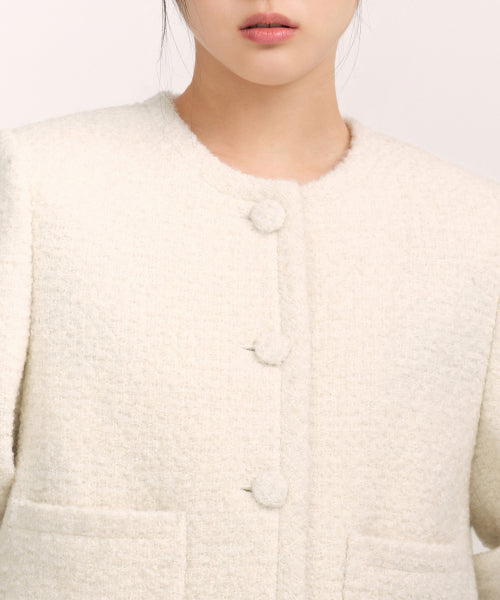 WOMENS WOOL BLEND BOUCLE TWEED JACKET #韓韶禧同款! - 3 COLORS CREAM