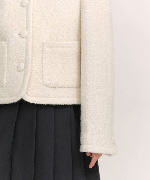 WOMENS WOOL BLEND BOUCLE TWEED JACKET #韓韶禧同款! - 3 COLORS CREAM