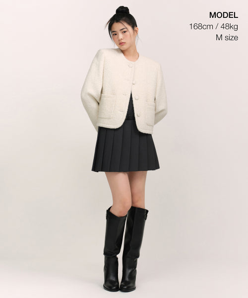 WOMENS WOOL BLEND BOUCLE TWEED JACKET #韓韶禧同款! - 3 COLORS CREAM
