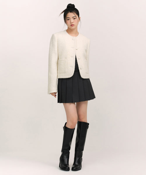 WOMENS WOOL BLEND BOUCLE TWEED JACKET #韓韶禧同款! - 3 COLORS CREAM