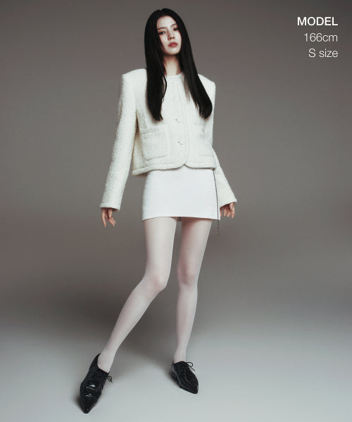 WOMENS WOOL BLEND BOUCLE TWEED JACKET #韓韶禧同款! - 3 COLORS CREAM