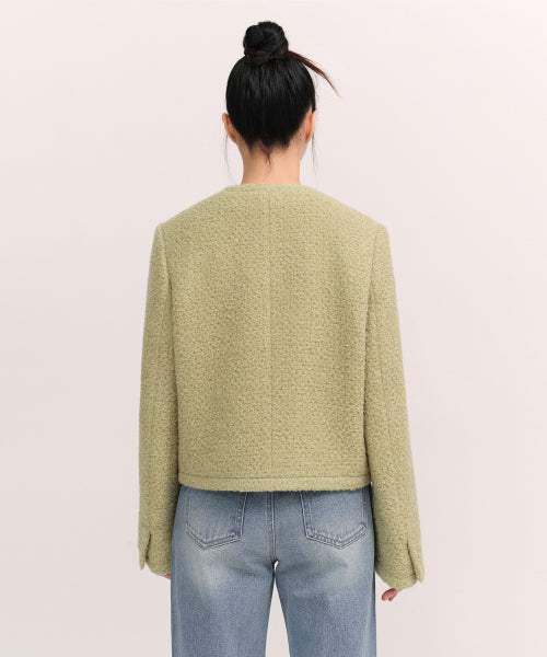 WOMENS WOOL BLEND BOUCLE TWEED JACKET #韓韶禧同款! - 3 COLORS KHAKI