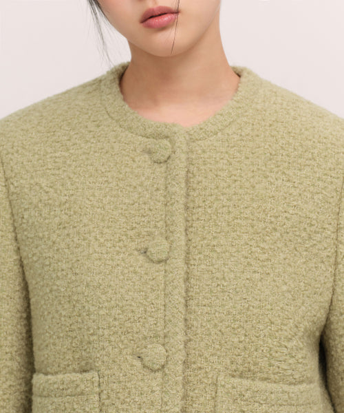 WOMENS WOOL BLEND BOUCLE TWEED JACKET #韓韶禧同款! - 3 COLORS KHAKI