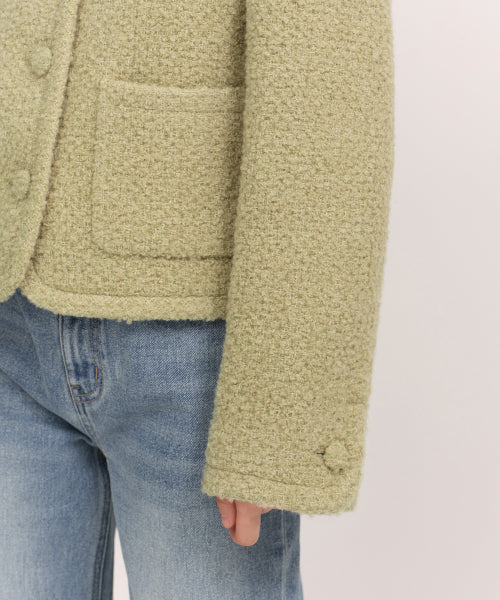 WOMENS WOOL BLEND BOUCLE TWEED JACKET #韓韶禧同款! - 3 COLORS KHAKI