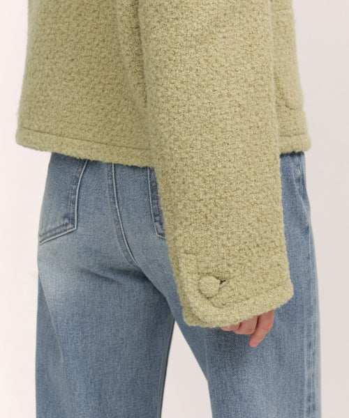 WOMENS WOOL BLEND BOUCLE TWEED JACKET #韓韶禧同款! - 3 COLORS KHAKI