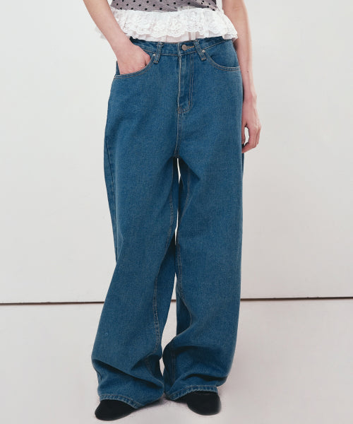 NICOLE ROSE PRINTING MINIMAL DENIM PANTS #徐睿知同款! BLUE