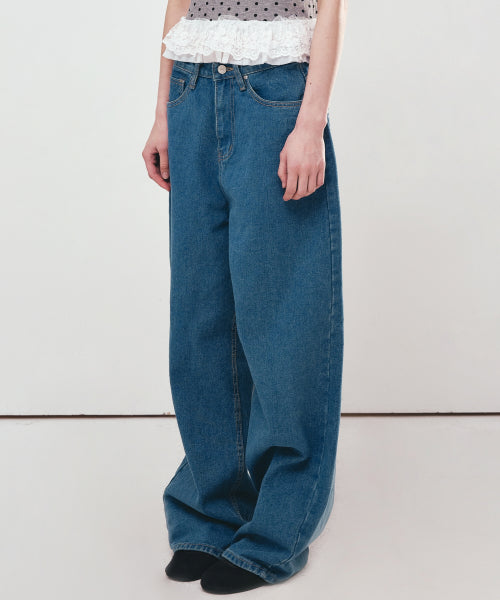 NICOLE ROSE PRINTING MINIMAL DENIM PANTS #徐睿知同款! BLUE