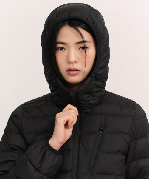 WOMENS HOODED LIGHT DOWN JACKET #韓韶禧同款! - 6 COLORS BLACK