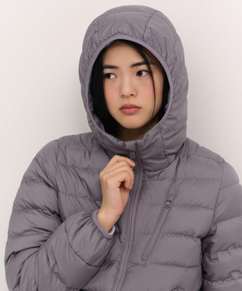 WOMENS HOODED LIGHT DOWN JACKET #韓韶禧同款! - 6 COLORS GREY