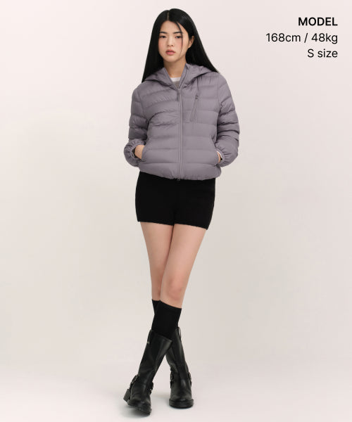 WOMENS HOODED LIGHT DOWN JACKET #韓韶禧同款! - 6 COLORS GREY