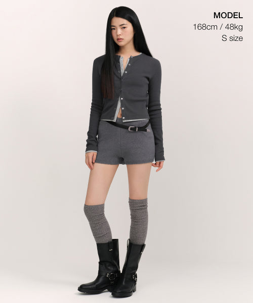 WOMENS MINI BOUCLE KNIT SHORTS #韓韶禧同款! - 3 COLORS GREY